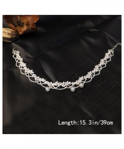 Gothic White Lace Crystal Choker Necklace Vintage Gemstone Pendant Collar Neck Chain Bridal Weeding Party Pearl Neck Accessor...