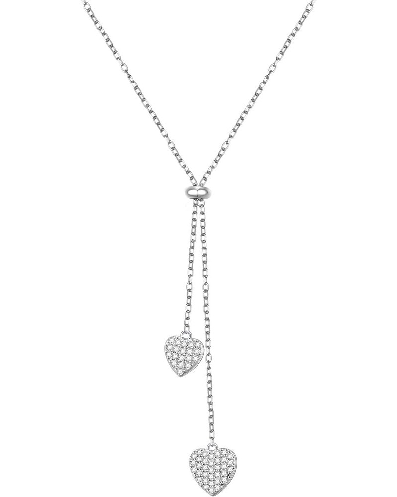 Long Chain Dainty Lariat Necklace Simple Style 925 Sterling Silver Heart Pendant Adjustable Y Shaped Necklace Jewelry Heart C...