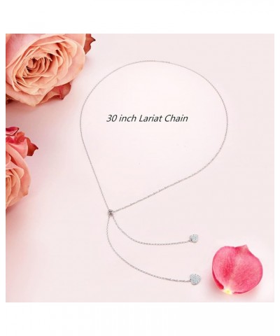 Long Chain Dainty Lariat Necklace Simple Style 925 Sterling Silver Heart Pendant Adjustable Y Shaped Necklace Jewelry Heart C...