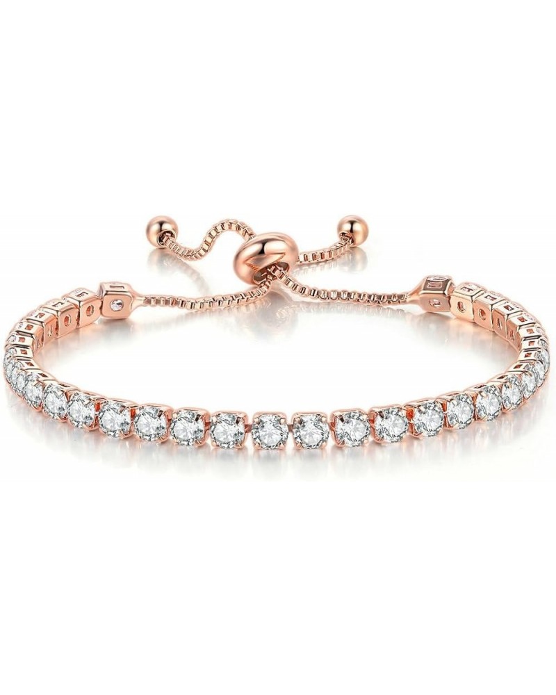 Gold Plated Cubic Zirconia Charm Bracelet Rhinestone Tennis Bracelets for Women Men stretch-rose gold $5.93 Bracelets