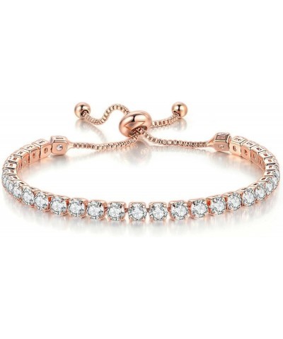 Gold Plated Cubic Zirconia Charm Bracelet Rhinestone Tennis Bracelets for Women Men stretch-rose gold $5.93 Bracelets