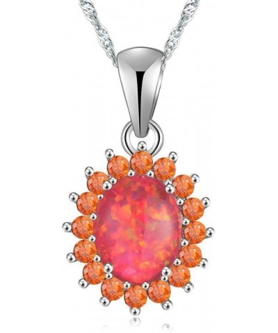 14K White Gold Plated Opal Pendant Necklace-Flower/Oval Shap Necklace Gemstone Women Girls Jewelry Gift flower-orange $10.12 ...