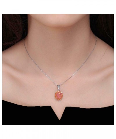 14K White Gold Plated Opal Pendant Necklace-Flower/Oval Shap Necklace Gemstone Women Girls Jewelry Gift flower-orange $10.12 ...